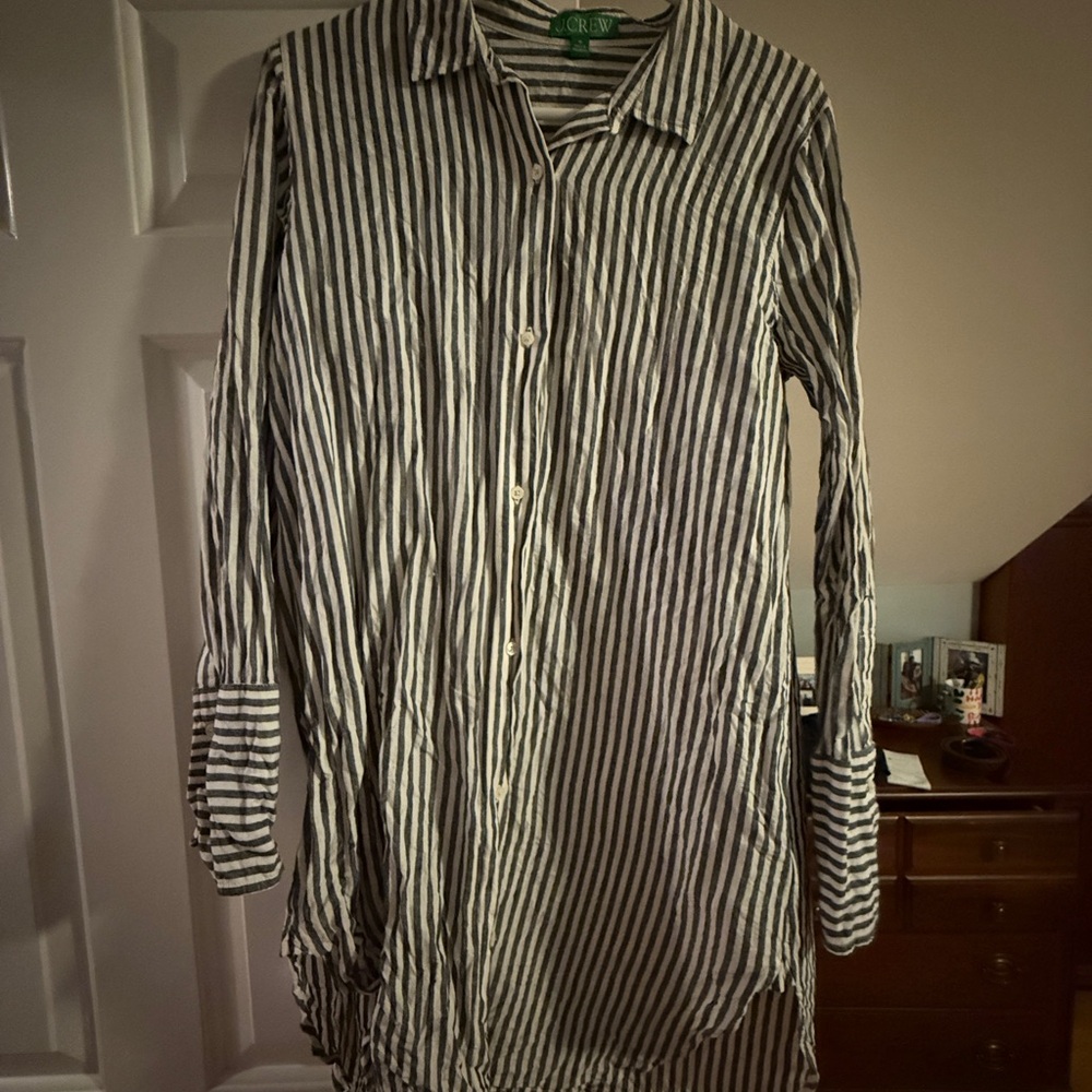 Blue and White Striped Button-Up coverup